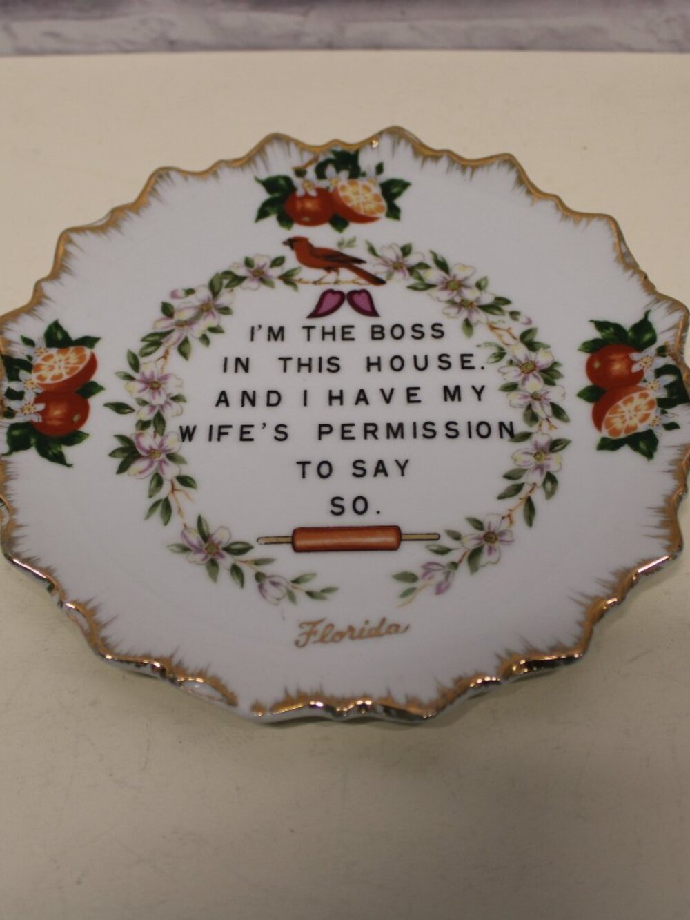 Vintage Im The Boss Novelty Hanging Decorative Round Glass Plate
